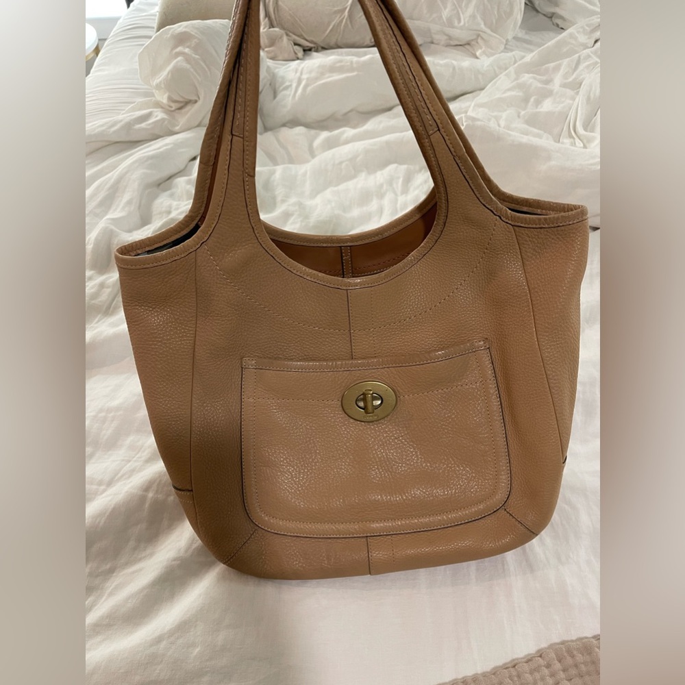 Tan leather coach bag